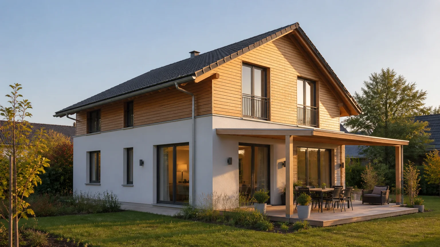 Familiengeeignetes Wohnhaus mit Holzfassade, Terrasse und Garten